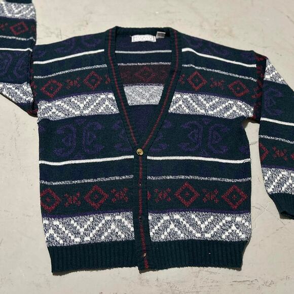 **Vintage 80s Michael Gerald Navy and Purple Cardigan** - Picture 1 of 5